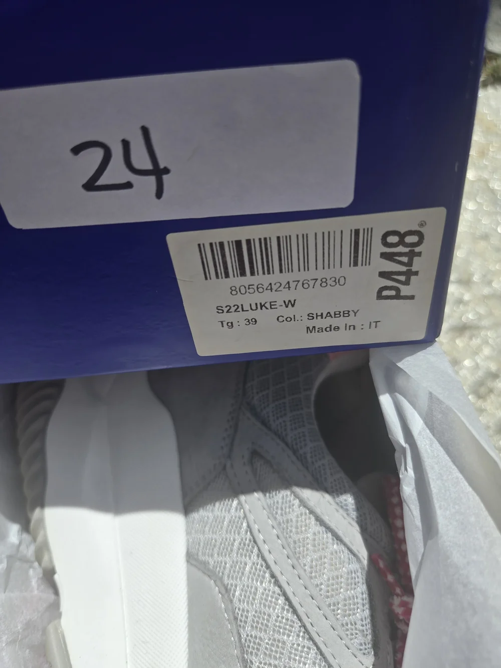 P448 Women's Luke Sneaker — Gray with Pink Accent.